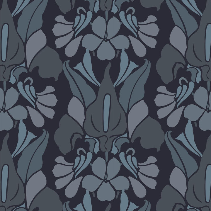 Dragon Flower Wallpaper-Mitchell Black-MITCHB-WC361-1-PM-10-Wall DecorPatterns Gray/Blue-Premium Matte Paper-1-France and Son