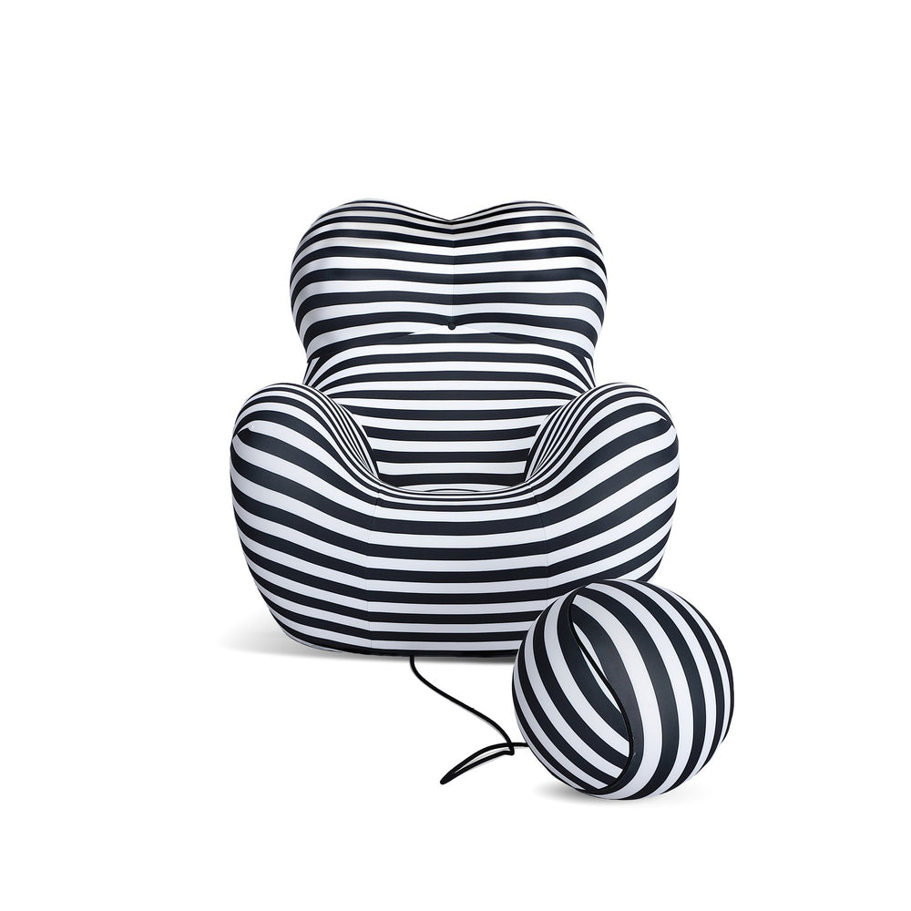 Striped Up Chair with Tethered Ball Ottoman-France & Son-FB8011BLKWHT-Lounge Chairs-2-France and Son