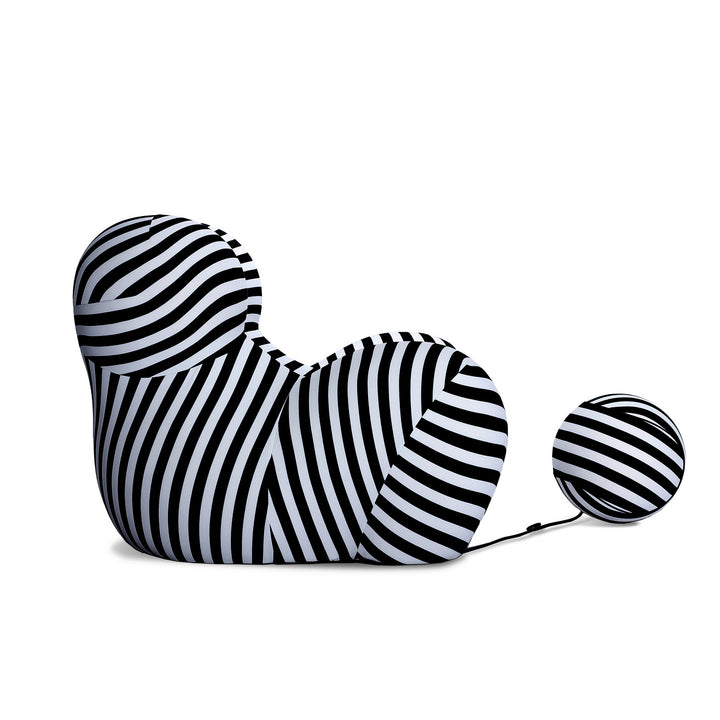 Striped Up Chair with Tethered Ball Ottoman-France & Son-FB8011BLKWHT-Lounge Chairs-3-France and Son