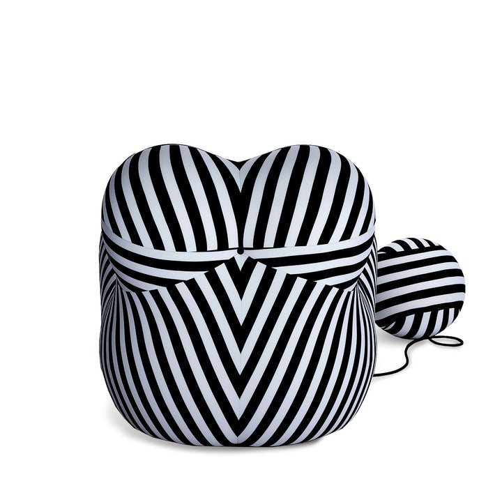 Striped Up Chair with Tethered Ball Ottoman-France & Son-FB8011BLKWHT-Lounge Chairs-4-France and Son
