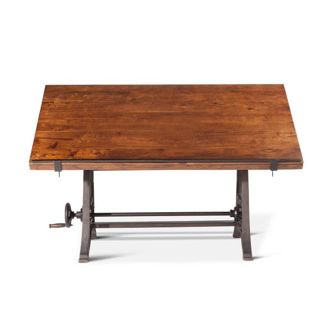 Industrial Loft 62-Inch Reclaimed Teak Wood Drafting Desk with Adjustable Crank-Home Trends & Designslore-HOMETD-FIL-OD62WN-Desks-2-France and Son