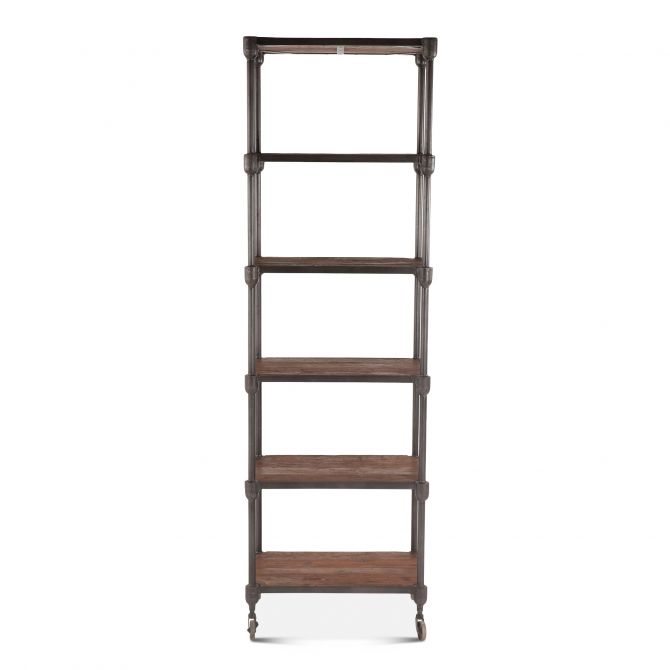 Industrial Teak 80" Wheeled Bookshelf Natural-Home Trends & Designs-HOMETD-FIT-TRW25-Bookcases & Cabinets-1-France and Son