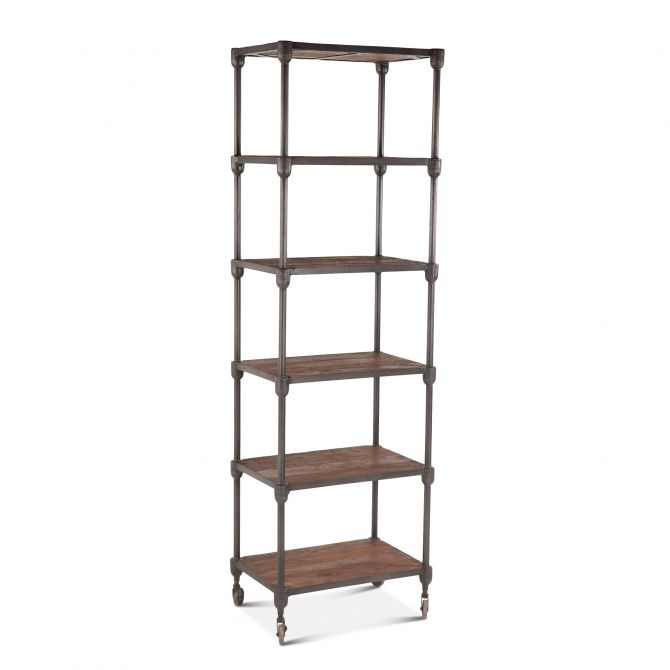 Industrial Teak 80" Wheeled Bookshelf Natural-Home Trends & Designs-HOMETD-FIT-TRW25-Bookcases & Cabinets-2-France and Son