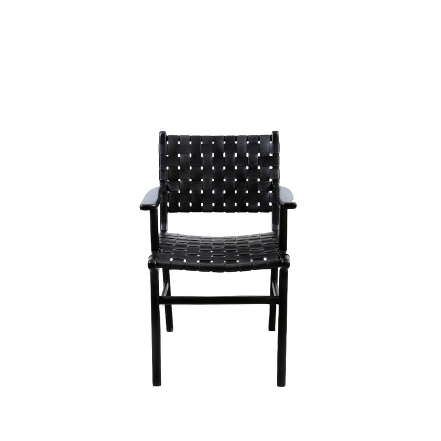 Cahyo Woven Leather Dining Armchair-France & Son-FL1016DBRN-Dining ChairsBrown-1-France and Son