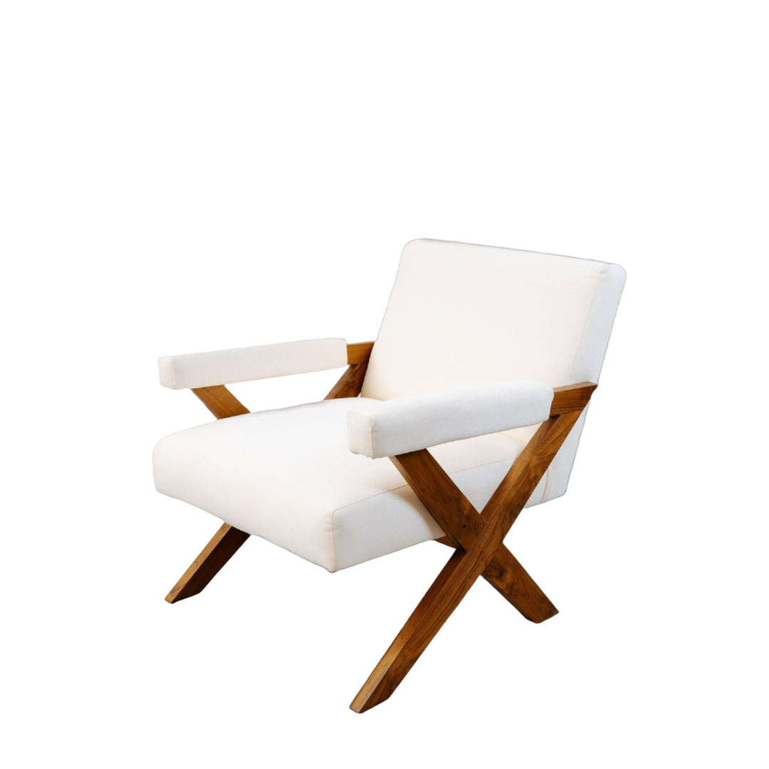 Jeanneret X Upholstered Arm Chair-France & Son-FL1043BGE-Lounge Chairs-1-France and Son