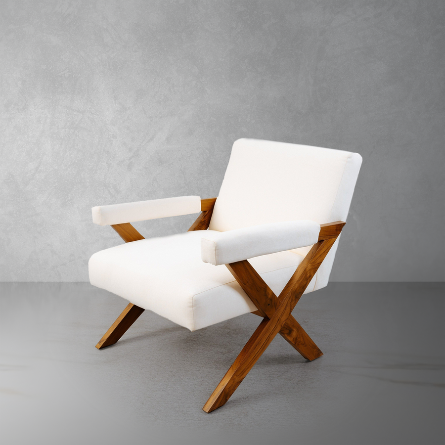 Jeanneret X Upholstered Arm Chair-France & Son-FL1043BGE-Lounge Chairs-1-France and Son