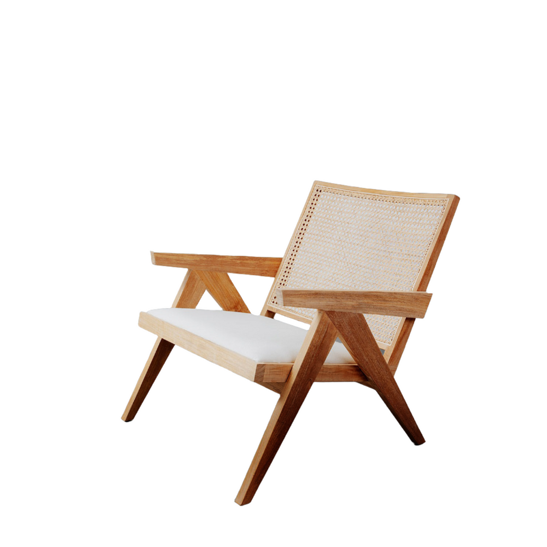 Jeanneret Lounge Chair with Seat Pad-France & Son-FL1337NTRL-Lounge ChairsNatural Teak-1-France and Son