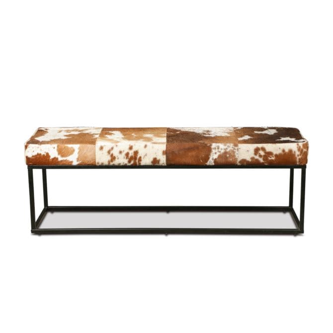 New York 54" Iron and Brown Cowhide Leather Bench-Home Trends & Designs-HOMETD-FNY-BN54CWBR-Benches-1-France and Son