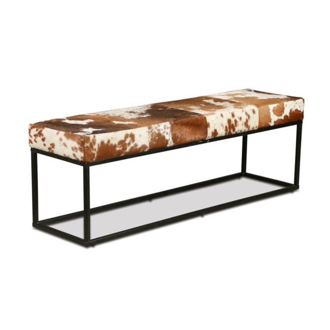 New York 54" Iron and Brown Cowhide Leather Bench-Home Trends & Designs-HOMETD-FNY-BN54CWBR-Benches-2-France and Son