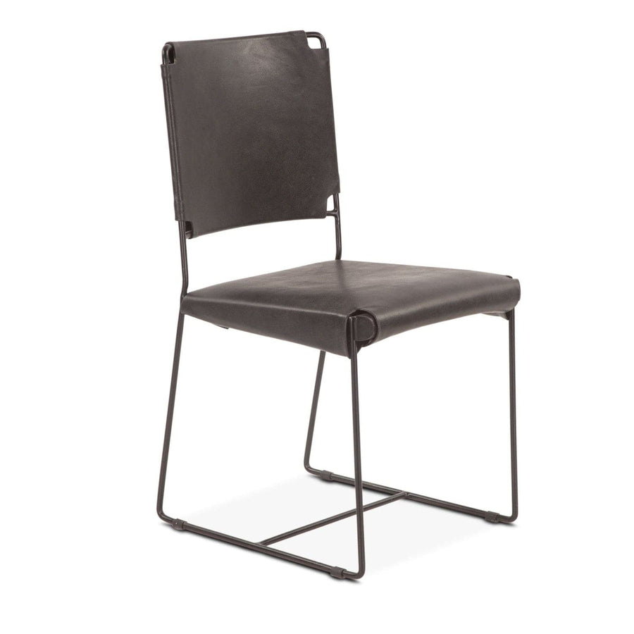 New York 17" Buffalo Leather and Iron Dining Chair-Home Trends & Designs-HOMETD-FNY-DC18BLK-Dining ChairsBlack-1-France and Son
