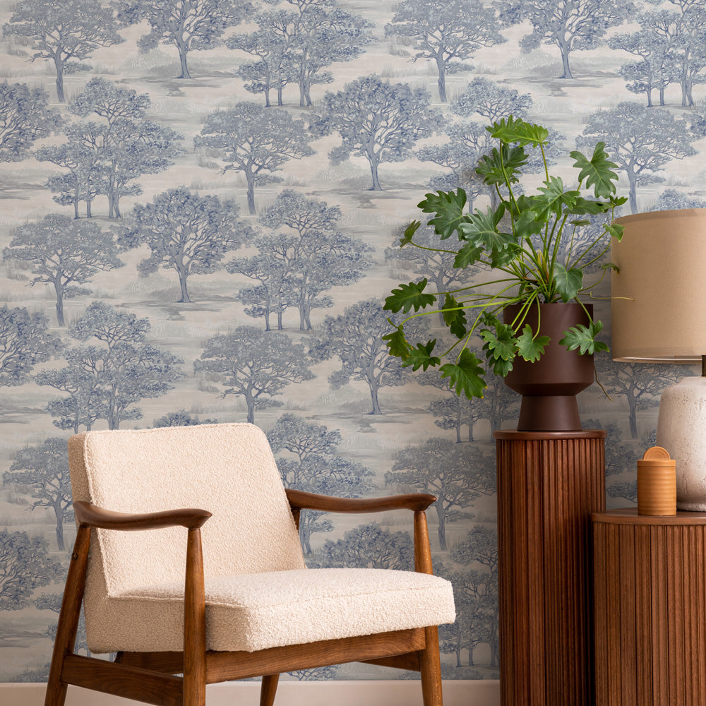 Forest Toile Peel And Stick Wallpaper-Tempaper & Co.-Tempaper-FT15113-Wall PaperIce Blue-2-France and Son