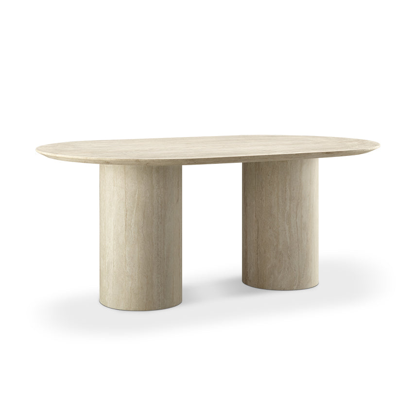 Bridie Oval Travertine Double Pedestal Dining Table – France & Son