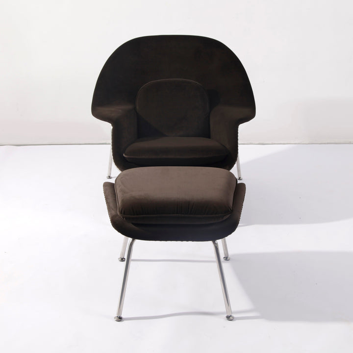 Womb Chair and Ottoman - Beige Velvet-France & Son-FYC0781BGE-Lounge ChairsOff White-7-France and Son