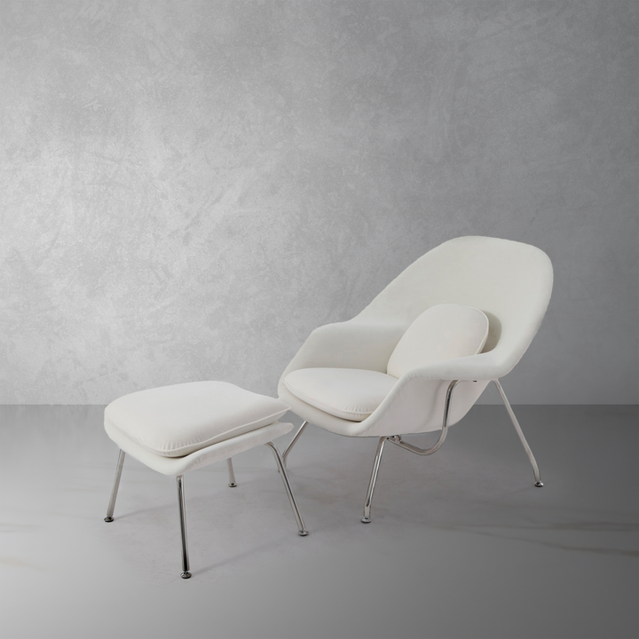 Womb Chair and Ottoman-France & Son-FYC0781BGE-Lounge ChairsOff White-1-France and Son