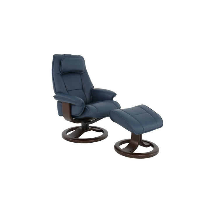 Admiral R Small Chair With Footstool Soft Parts-Fjords-FJORDS-360UPI-291-Lounge ChairsSoft Line Leather SL 291 Blue-7-France and Son