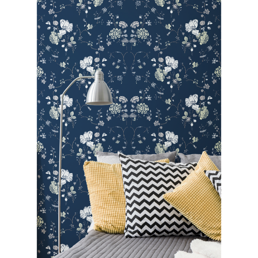 Floral Lace Wallpaper-Mitchell Black-MITCHB-WC378-1-PM-10-Wall DecorPatterns Deep Sea-Premium Matte Paper-2-France and Son