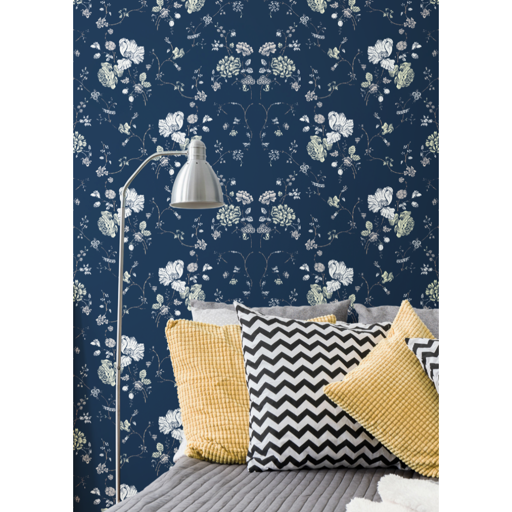 Floral Lace Wallpaper-Mitchell Black-MITCHB-WC378-1-PM-10-Wall DecorPatterns Deep Sea-Premium Matte Paper-2-France and Son