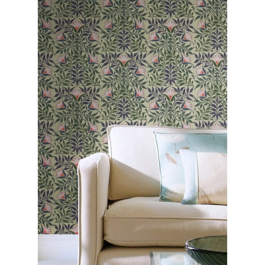 Flowervine Wallpaper-Mitchell Black-MITCHB-WC362-1-PM-10-Wall DecorPatterns Yellow/Green-Premium Matte Paper-2-France and Son