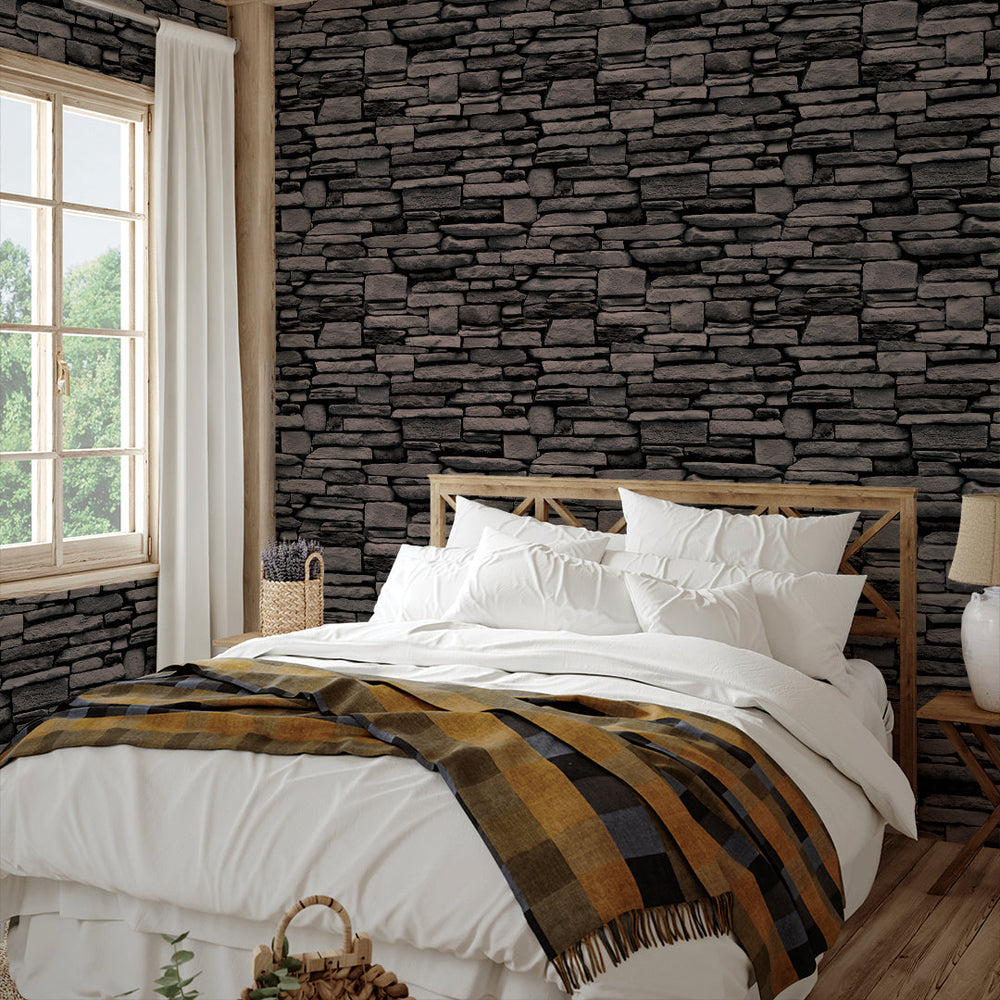 Grey Stone Peel And Stick Wallpaper-Tempaper & Co.-Tempaper-HD15017-Wall Paper-2-France and Son