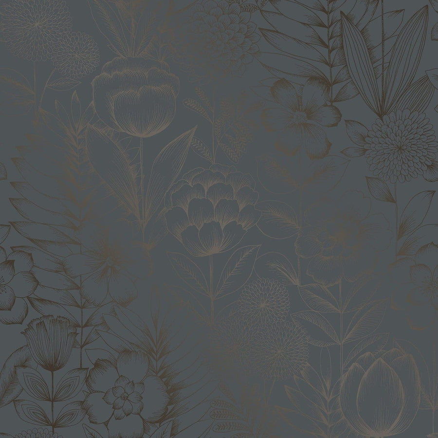 Homestead Floral Peel And Stick Wallpaper-Tempaper & Co.-Tempaper-HF15005-Wall PaperMetallic Blue RIbbon-1-France and Son