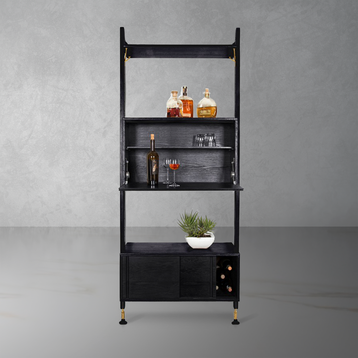 Theo Modular Shelving with Bar by District Eight-Nuevo-STOCKR-NUEVO-HGDA572-Bookcases & CabinetsBlack-1-France and Son