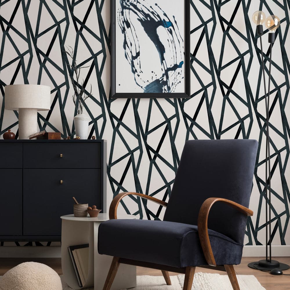 Intersections Peel And Stick Wallpaper By Genevieve Gorder-Tempaper & Co.-Tempaper-IN14024-DecorBlack on Black-10-France and Son