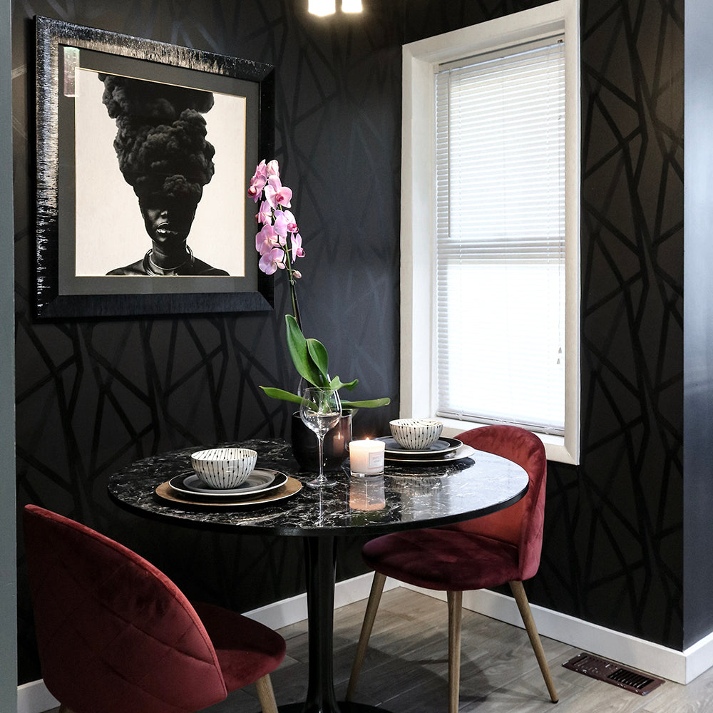 Intersections Peel And Stick Wallpaper By Genevieve Gorder-Tempaper & Co.-Tempaper-IN14024-DecorBlack on Black-2-France and Son