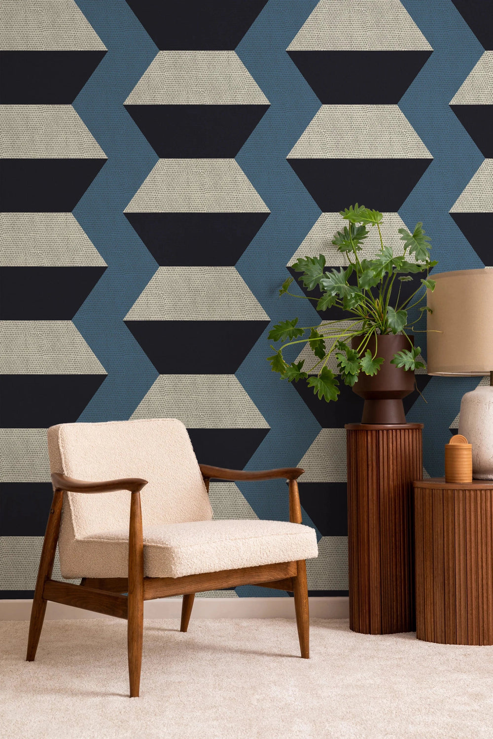 Infinity Blocks Wallpaper-Mitchell Black-MITCHB-WC419-BH-PM-10-Wall PaperPatterns Blue Horizon-Premium Matte Paper-2-France and Son