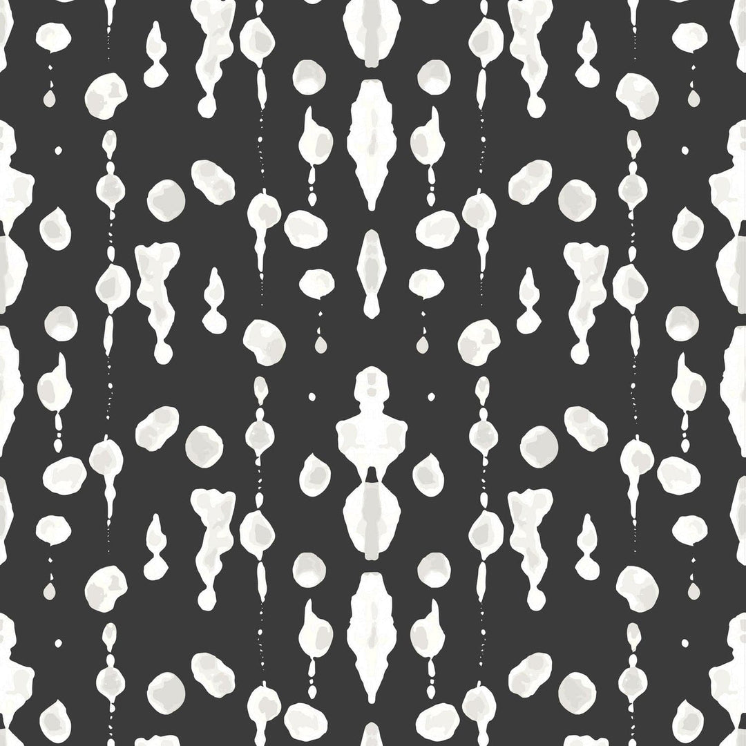 Boho Rain Wallpaper-Mitchell Black-MITCHB-WC-BB-IB-IB-PM-10-Wall DecorPatterns Ivory On Black-Premium Matte Paper-6-France and Son
