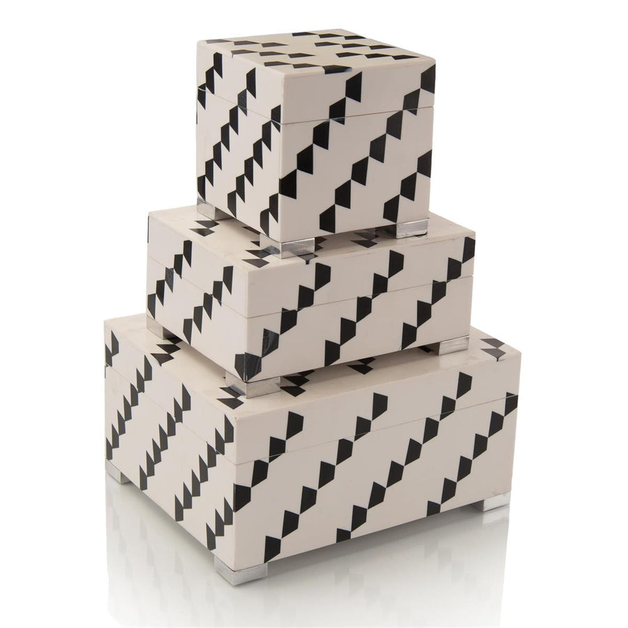 Black-And-White Boxes - Set Of 3-John Richard-JR-JRA-9907S3-Baskets & Boxes-1-France and Son
