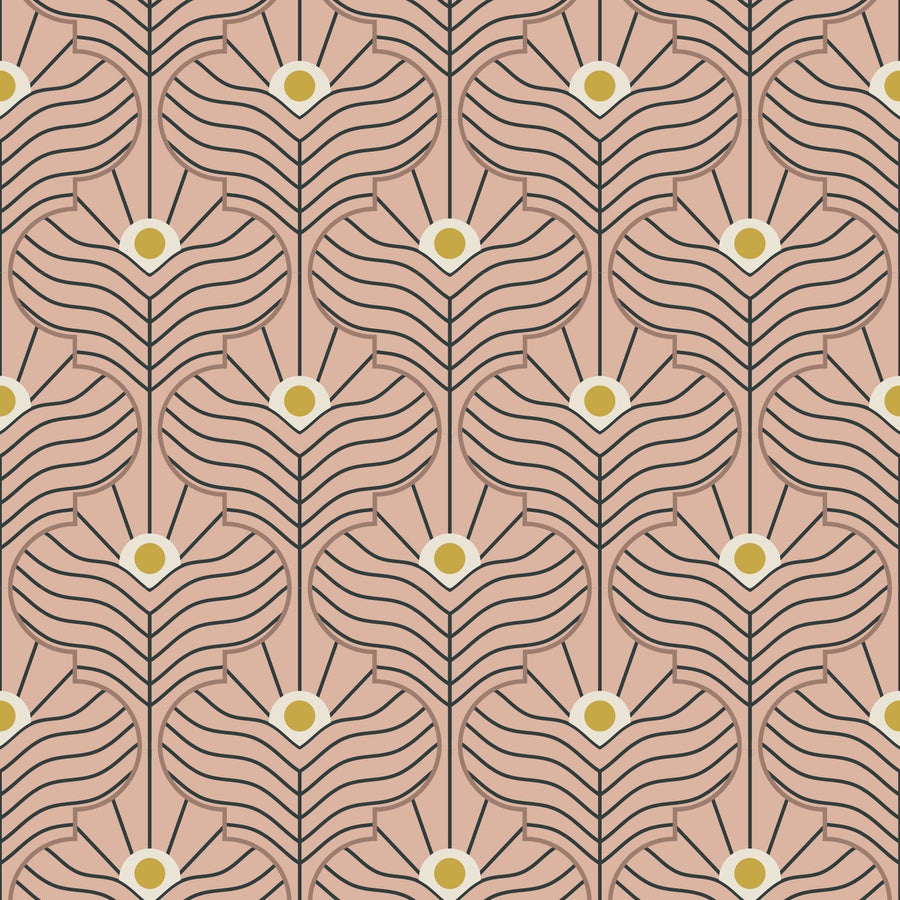 Moroccan Peacock Wallpaper-Mitchell Black-MITCHB-WC408-BL-PM-10-Wall DecorPatterns Peach Blush-Premium Matte Paper-1-France and Son