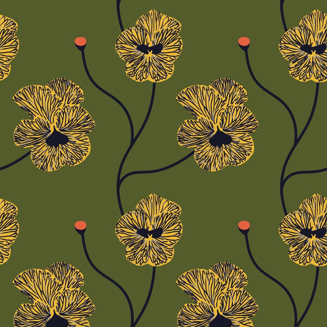 Flourish Wallpaper-Mitchell Black-MITCHB-WCNP103-OL-PM-10-Wall PaperPatterns Olive Canary-Premium Matte Paper-9-France and Son