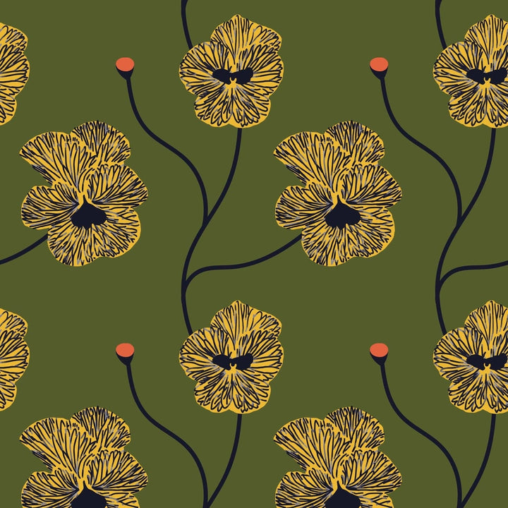 Flourish Wallpaper-Mitchell Black-MITCHB-WCNP103-OL-PM-10-Wall PaperPatterns Olive Canary-Premium Matte Paper-9-France and Son