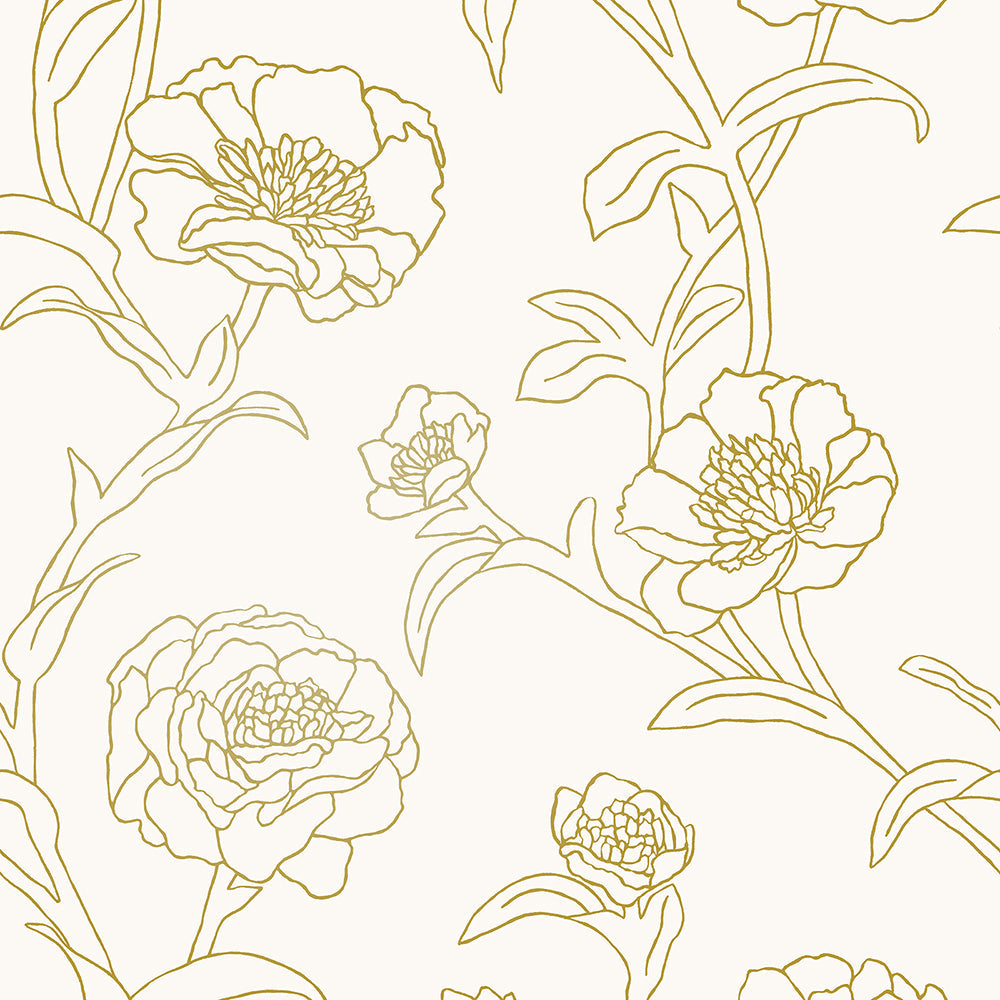 Peonies Peel And Stick Wallpaper-Tempaper & Co.-Tempaper-PE10042-Wall PaperGold Leaf Floral-7-France and Son