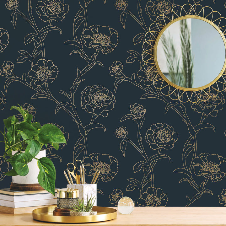 Peonies Peel And Stick Wallpaper-Tempaper & Co.-Tempaper-PE5250-Wall PaperBlack & White-22-France and Son