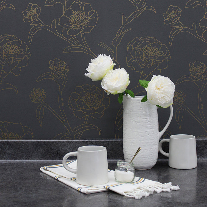 Peonies Peel And Stick Wallpaper-Tempaper & Co.-Tempaper-PE5250-Wall PaperBlack & White-15-France and Son
