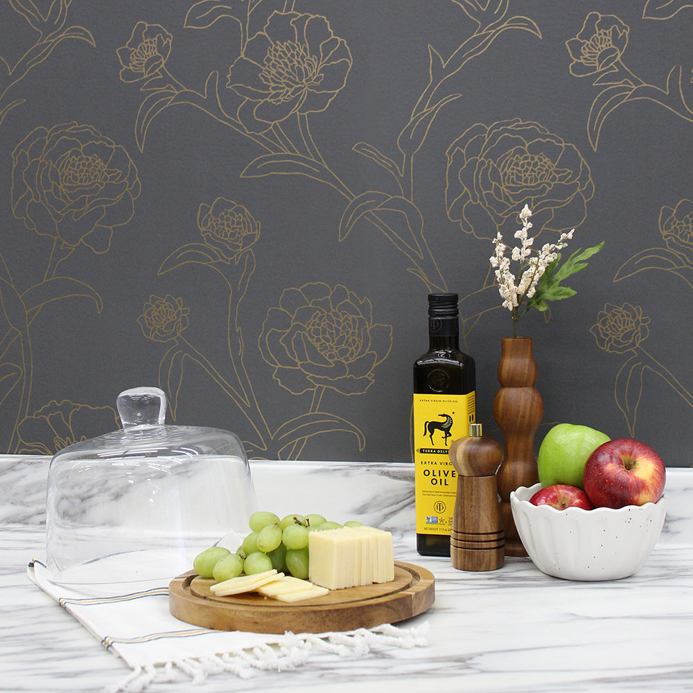 Peonies Peel And Stick Wallpaper-Tempaper & Co.-Tempaper-PE5250-Wall PaperBlack & White-16-France and Son