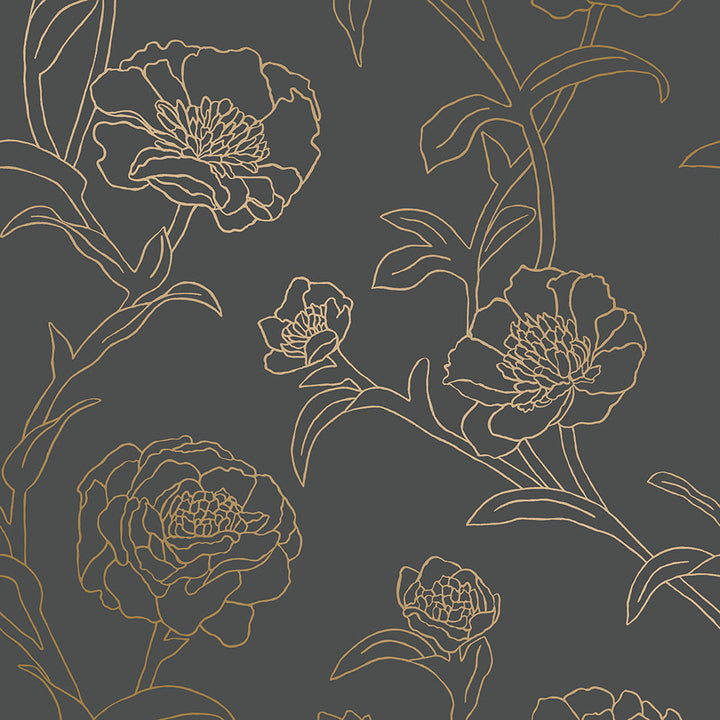 Peonies Peel And Stick Wallpaper-Tempaper & Co.-Tempaper-PE10508-Wall PaperNoir Floral-13-France and Son