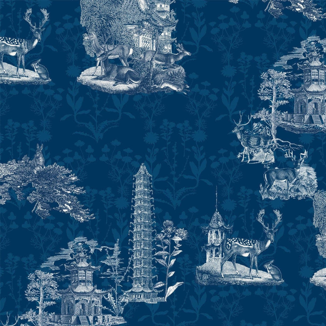 Pagoda Toile Wallpaper-Mitchell Black-MITCHB-WC350-2-PM-10-Wall DecorPatterns Midnight-Premium Matte Paper-3-France and Son