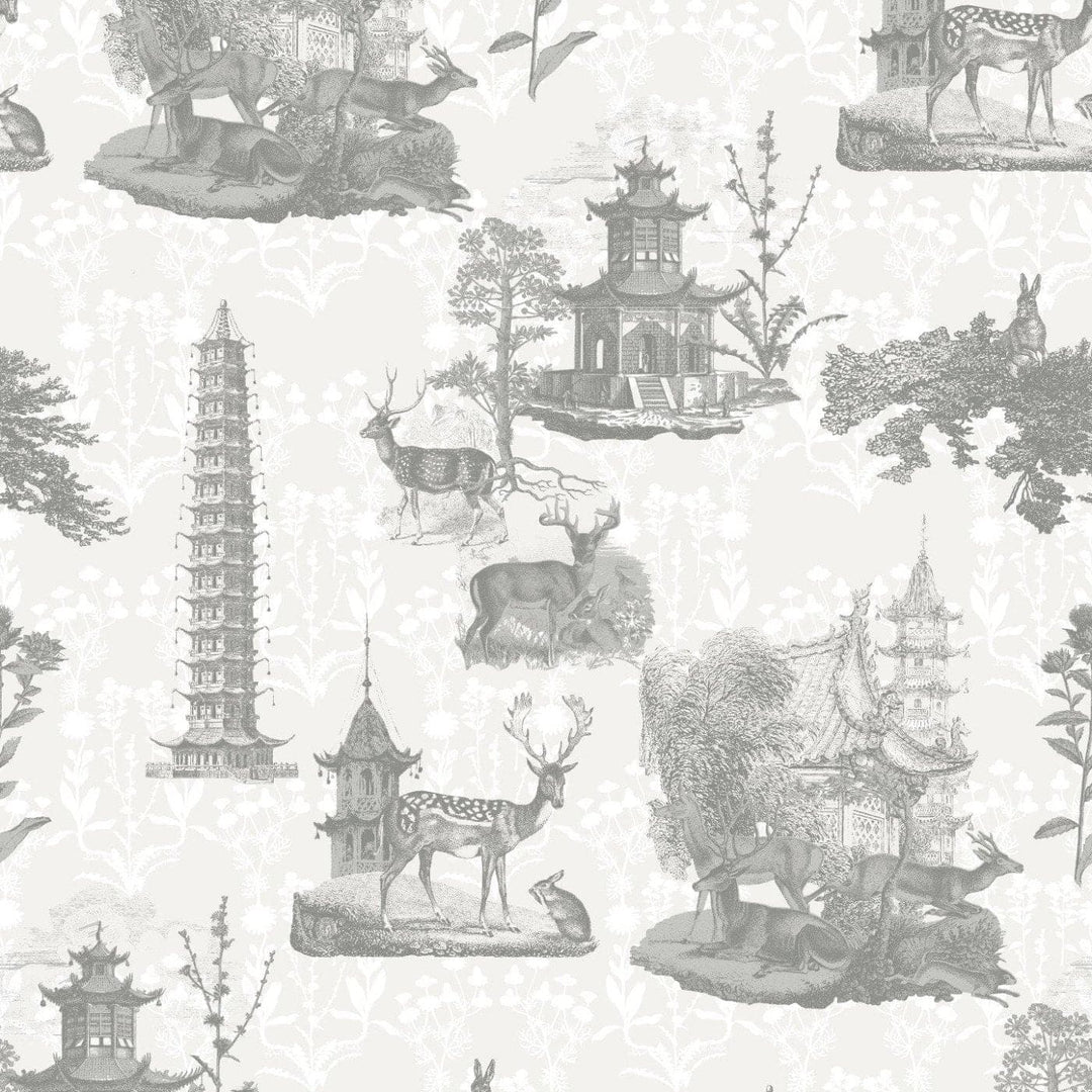 Pagoda Toile Wallpaper-Mitchell Black-MITCHB-WC350-3-PM-10-Wall DecorPatterns Charcoal-Premium Matte Paper-5-France and Son