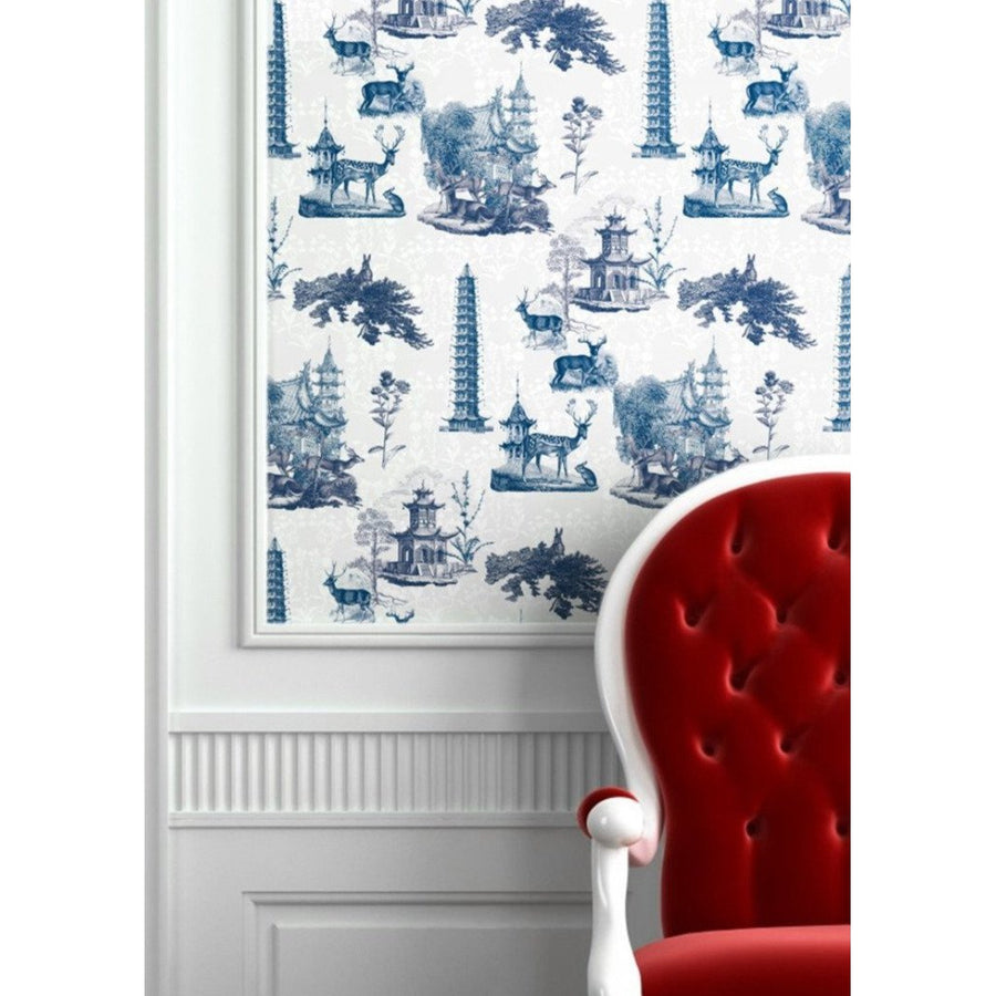 Pagoda Toile Wallpaper-Mitchell Black-MITCHB-WC350-1-PM-10-Wall DecorPatterns Moon-Premium Matte Paper-2-France and Son