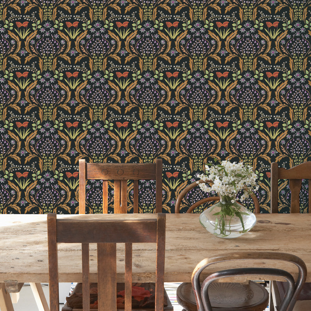 Scandi Floral Peel And Stick Wallpaper-Tempaper & Co.-Tempaper-SF5249-Wall PaperSun-kissed Orange-2-France and Son