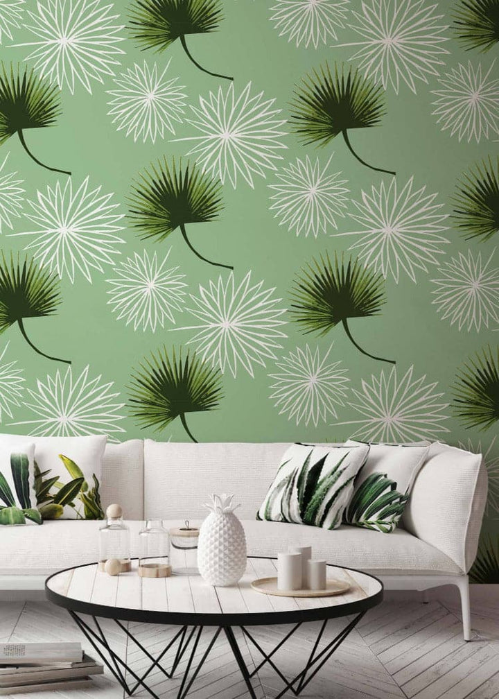 Cabbage Palm Wallpaper-Mitchell Black-MITCHB-WC-BB-CP-B-PM-10-Wall DecorPatterns Black-Premium Matte Paper-3-France and Son