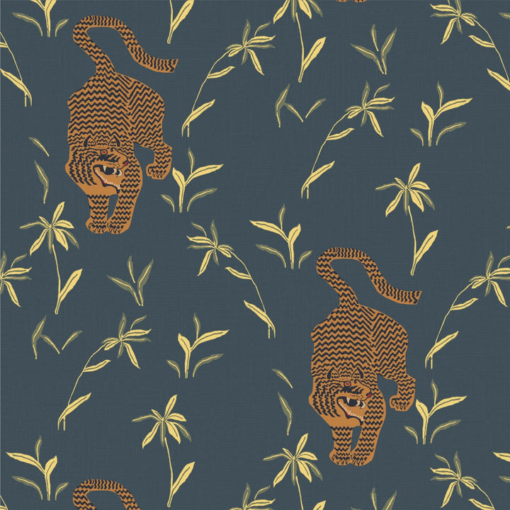 Stalking Tiger Wallpaper-Mitchell Black-MITCHB-WC372-2-PM-10-Wall DecorPatterns Dark Moss-Premium Matte Paper-3-France and Son