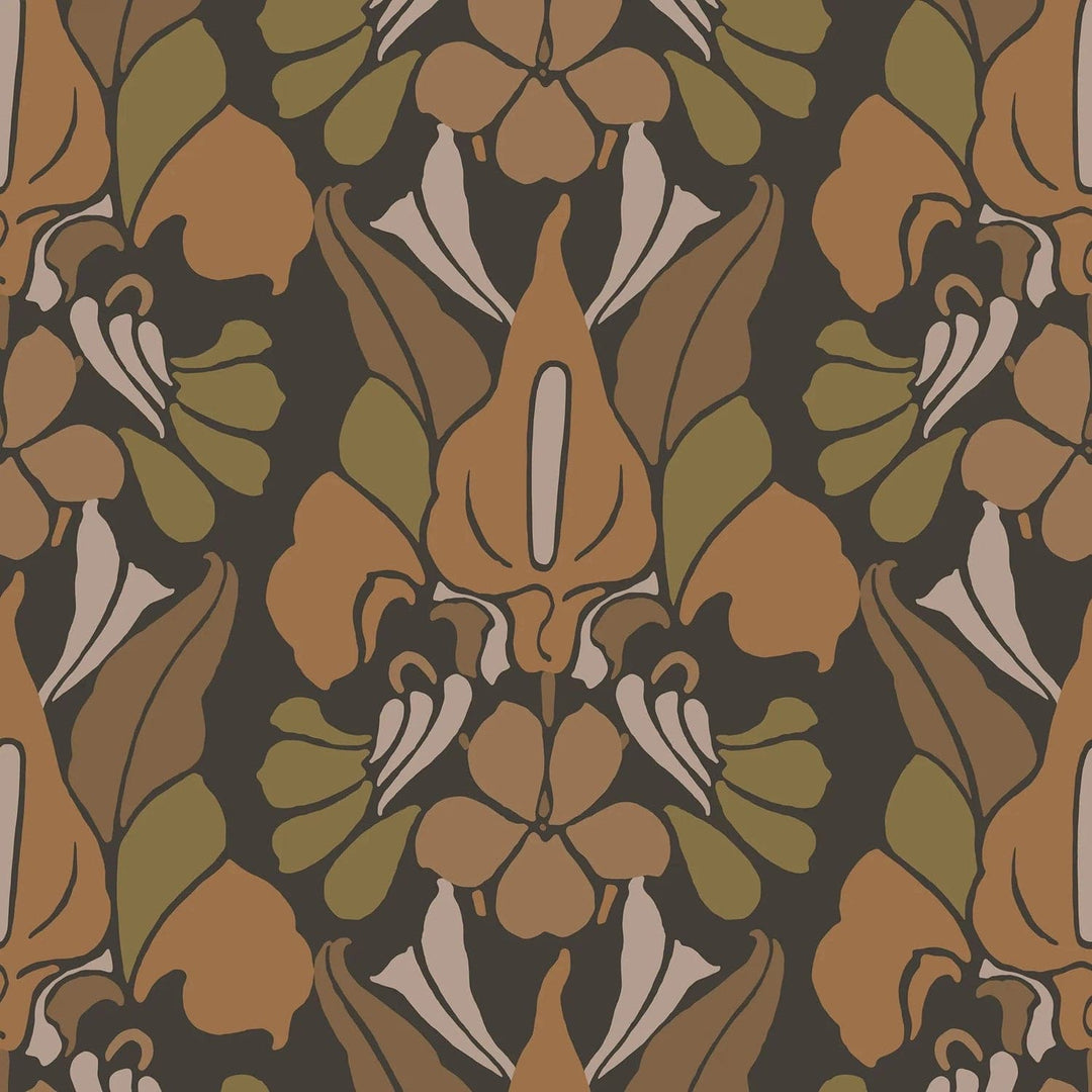 Dragon Flower Wallpaper-Mitchell Black-MITCHB-WC361-5-PM-10-Wall PaperPatterns Burnt Sienna-Premium Matte Paper-3-France and Son