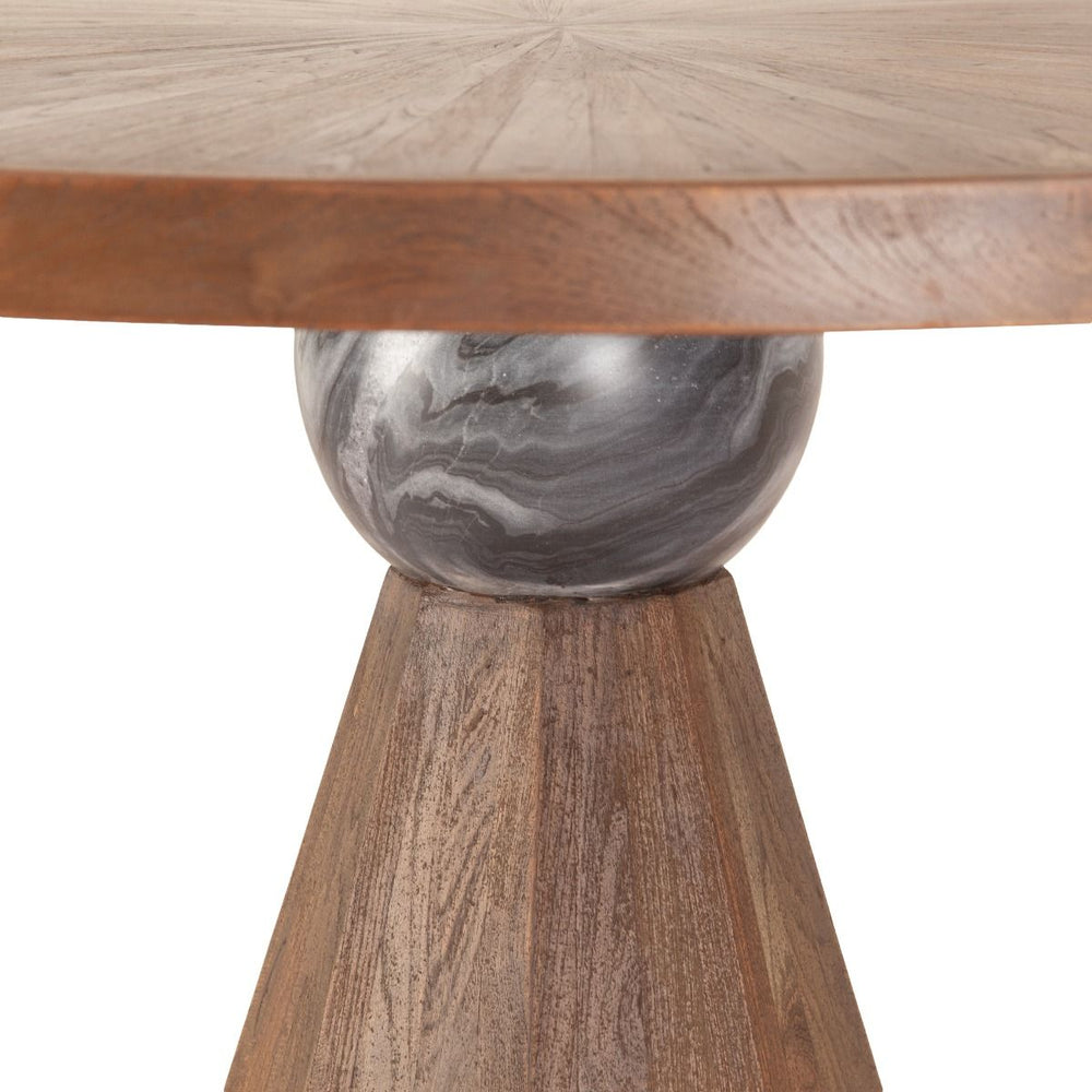 Eiffel 48" Teak Wood and Marble Round Gathering Table-Home Trends & Designs-HOMETD-FEI-GT48AF-Game Tables-2-France and Son