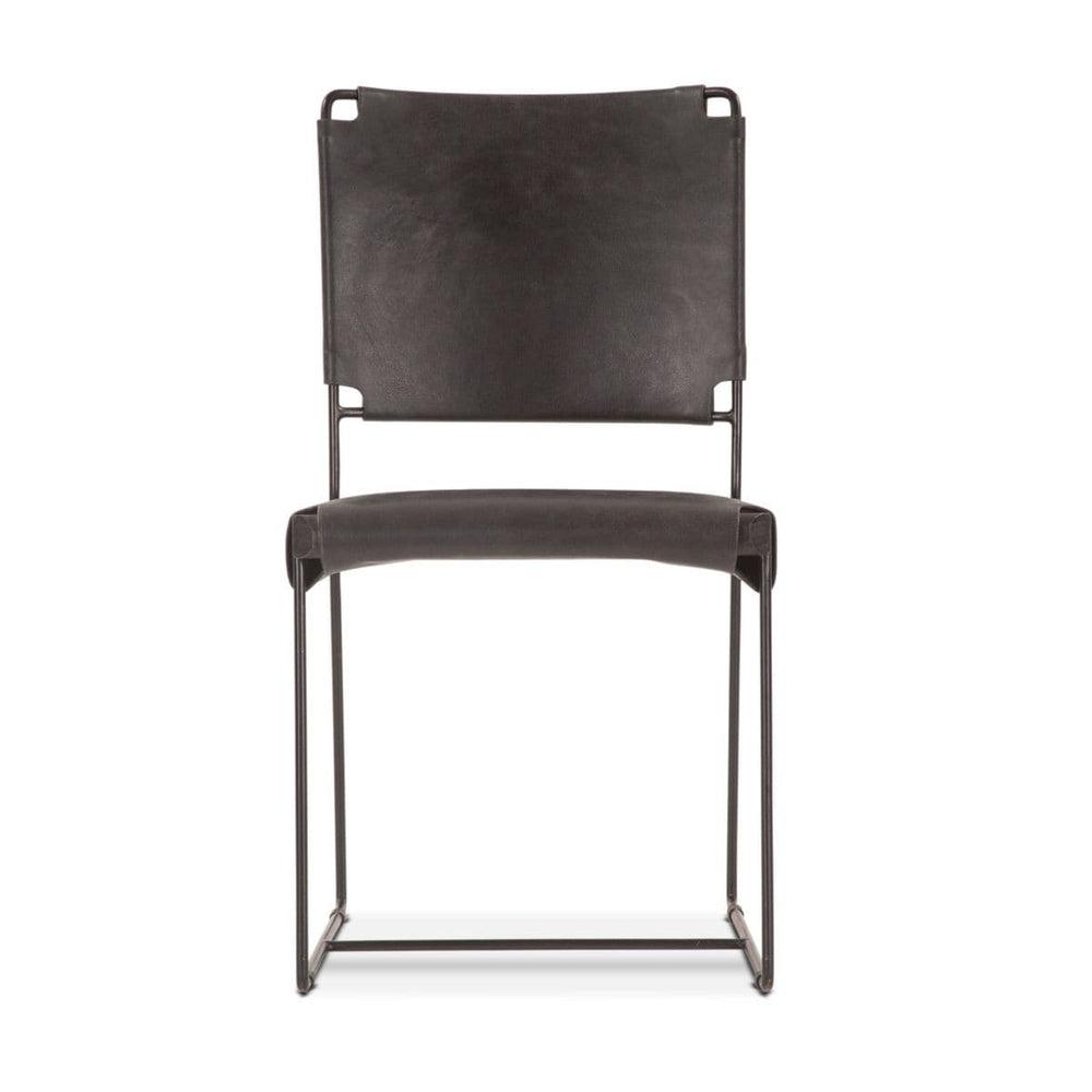 New York 17" Buffalo Leather and Iron Dining Chair-Home Trends & Designs-HOMETD-FNY-DC18BLK-Dining ChairsBlack-2-France and Son
