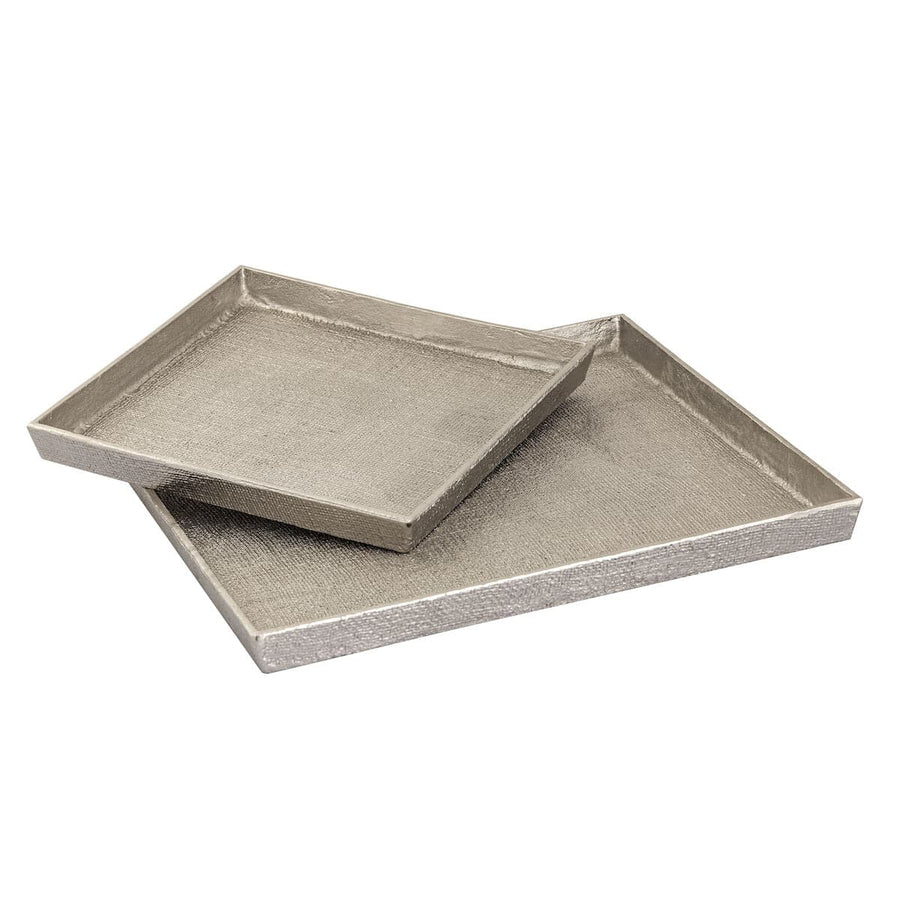 Square Linen Texture Tray - Set of 2 Nickel-Elk Home-ELK-H0807-10661/S2-Trays-1-France and Son