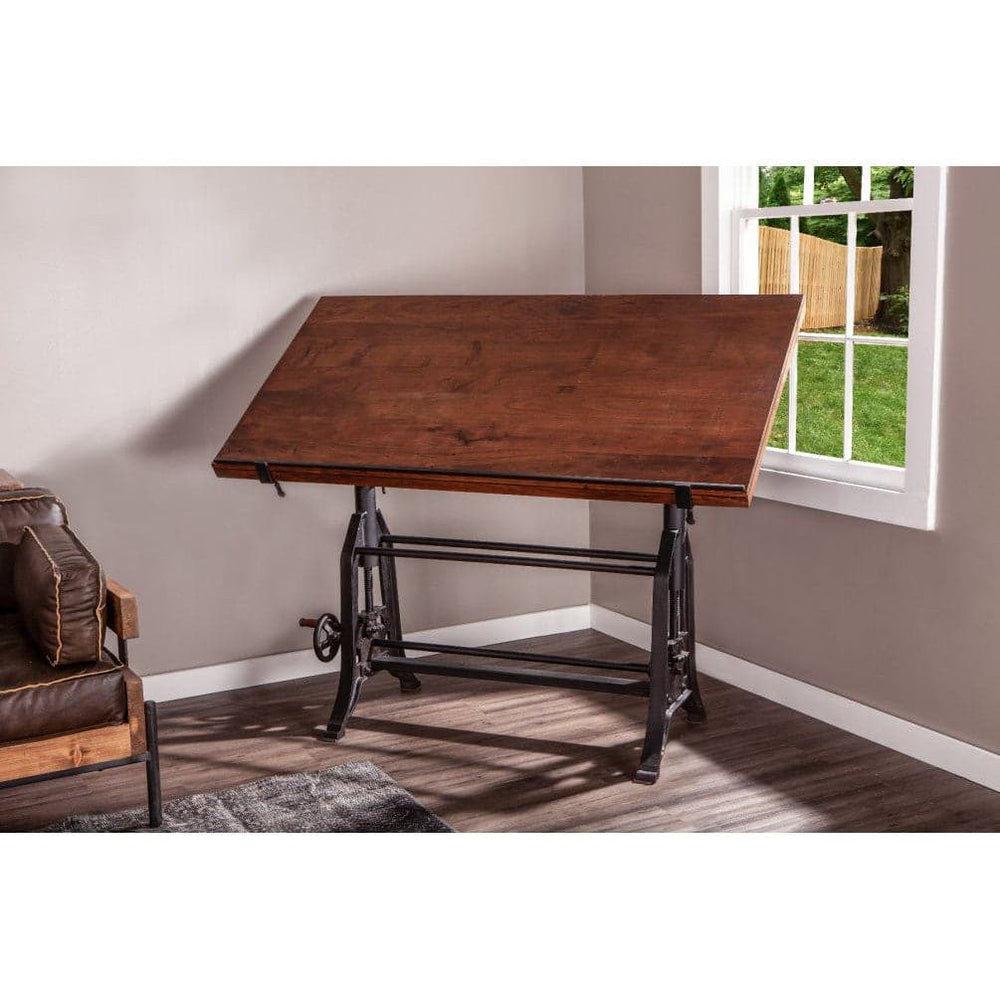 Industrial Loft 62-Inch Reclaimed Teak Wood Drafting Desk with Adjustable Crank-Home Trends & Designslore-HOMETD-FIL-OD62WN-Desks-1-France and Son