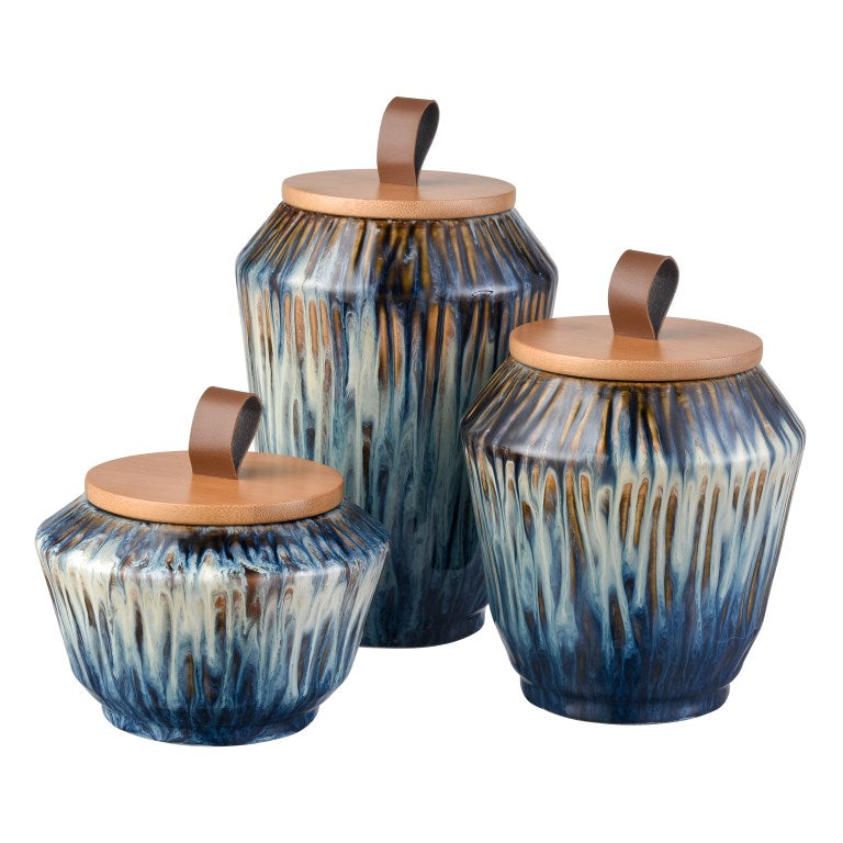 Mulry Jar - Set of 3 Green Prussian Blue Glazed-Elk Home-ELK-S0037-11348/S3-Decor-1-France and Son